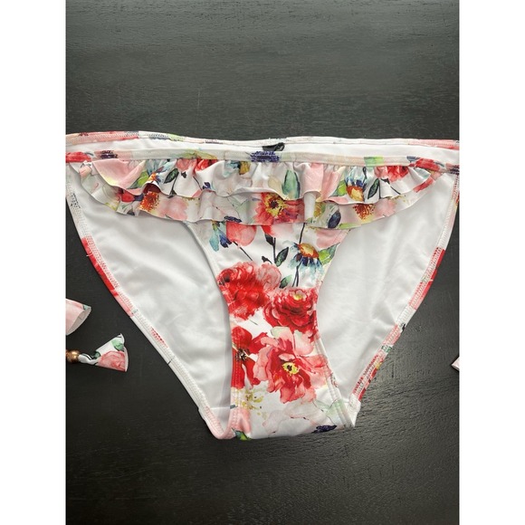 Turquoise Couture Pink White Floral Tie Side Bikini Bottoms Medium NWT Swimwear - Picture 3 of 9